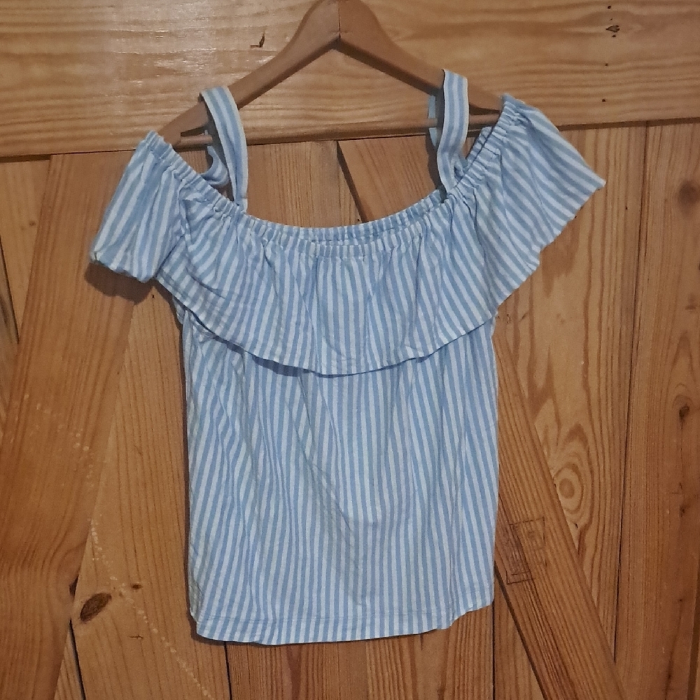 Blue Striped Off-Shoulder Women's Top